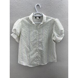 Womens Present Tense Shirt Size 13 White Striped Short Sleeve Button Up